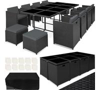 TecTake® Conjunto Jardín Exterior de Ratán y Aluminio, Muebles Jardín Exterior Resistentes a Intemperie, para hasta 12 Personas, con 2 Juegos Fundas Extraíbles y Funda Protectora - Negro