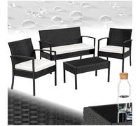 TecTake® Conjunto Jardín Exterior de Ratán y Aluminio, Muebles Jardín Exterior Resistentes a Rayos UV, 2 Sillones, 1 Sofá, 1 Mesa Cristal, con Cojines de 5,5 cm y 1 Juego de Fundas - Negro