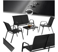 TecTake® Conjunto Jardin Exterior para 4 Personas, Muebles Jardin Exterior con Estructura de Acero, Mesa con Vidrio de Seguridad, Muebles Terraza y Sofa Terraza - Negro