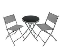 TecTake® Conjunto Muebles Jardín Exterior 3 Piezas con Estructura de Acero, Mesa y Sillas Terraza Resistentes a Intemperie, Topes en Patas, Tela de Secado Rápido, Asas para Fácil Transporte - Gris