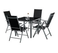 tectake® Conjunto Muebles Jardín Exterior 5 Piezas, Estructura de Aluminio, Mesa y Sillas Terraza Impermeables y Resistentes a Intemperie, Sillas Plegables y Reclinables, Tela Transpirable - antracita