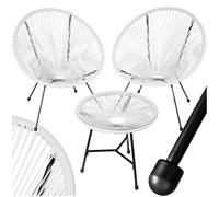 tectake® Conjunto Muebles Jardín Exterior de Acero, Estilo Acapulco, 2 Sillas y 1 Mesa con Cristal, Mesa y Sillas de Terraza Resistentes a Intemperie,Topes en Patas, para Interior y Exterior - blanco