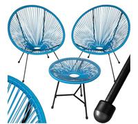 tectake® Conjunto Muebles Jardín Exterior de Acero, Estilo Acapulco, 2 Sillas y 1 Mesa con Cristal, Mesa y Sillas de Terraza Resistentes a Intemperie,Topes en Patas, para Interior y Exterior - azul