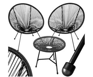 tectake® Conjunto Muebles Jardín Exterior de Acero, Estilo Acapulco, 2 Sillas y 1 Mesa con Cristal, Mesa y Sillas de Terraza Resistentes a Intemperie,Topes en Patas, para Interior y Exterior - negro