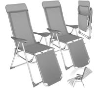TecTake® Conjunto Sillas Jardín Exterior de Aluminio, Respaldo Regulable y Reposacabezas, Conjunto Sillas Terraza Resistentes a Intemperie, Transpirable, Patas Reforzadas - 2 Tumbonas Gris