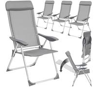 TecTake® Conjunto Sillas Jardín Exterior de Aluminio, Respaldo Regulable y Reposacabezas, Conjunto Sillas Terraza Resistentes a Intemperie, Transpirable, Patas Reforzadas - 4 Sillas Gris