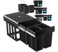 TecTake® Cubo de Basura Extraíble, Triple, 31L, Papelera Cocina con Guías Telescópicas, 3 Contenedores Separados para Reciclaje, Cubo Basura Cocina, Fácil Montaje, Material Resistente - 2x 8L+15L