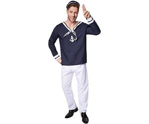 TecTake dressforfun Disfraz para Hombre de Marinero | Parte Superior Muy Bonita de Estilo Marino | Pantalones Cortos a Juego | In enial Gorro (XL | no. 301536)