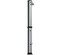 TecTake® Ducha Exterior Jardin, Resistente a la Intemperie, Temperaturas Altas, Alcachofa 360°, Grifo de Ducha Jardin para Pies, Conexión para Manguera, Ducha Solar Exterior - 38 L Negro/Plata