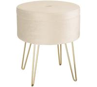 TecTake® Elegante Taburete Redondo Aterciopelado con Espacio de Almacenamiento, Capacidad de Carga 300 kg, Mueble Auxiliar Dormitorio, Puff Salon, Taburete Dormitorio, Puff almacenaje - Crema