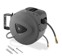 tectake® Enrollador de manguera retráctil con soporte mural extraíble, giratorio 180 °, manguera aire comprimido, aire a presion, kit herramientas, incluye material de montaje - 20 Metros