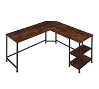 tectake® Escritorio de Esquina, Mesa en L con Estantes, Mesa Escritorio para Ordenador, Escritorio Industrial Madera Acero, Mesa de Oficina, Escritorio Estudio - Madera Industrial Oscura, Rústica