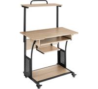 Tectake Escritorio industrial 3 estantes/ruedas 80x65,5x130,5 cm madera clara