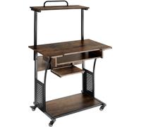 Tectake Escritorio industrial 3 estantes/ruedas 80x65,5x130,5 cm madera oscura