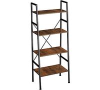 tectake® Estanteria de Escalera con 4 Baldas de Madera, Sistema Antivuelco, Estanteria Pared, Muebles de Salon, Recibidores de Entrada - 57,5 x 35,5 x 139 cm Madera Industrial Oscura, Rústica