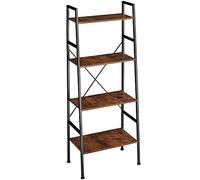 tectake® Estanteria de Escalera con 4 Baldas de Madera, Sistema Antivuelco, Estanteria Pared, Muebles de Salon, Recibidores de Entrada - 61,5 x 36,5 x 150 cm Madera Industrial Oscura, Rústica