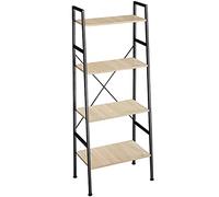 tectake® Estanteria de Escalera con 4 Baldas de Madera, Sistema Antivuelco, Estanteria Pared, Muebles de Salon, Recibidores de Entrada - 61,5 x 36,5 x 150 cm Madera Industrial Clara, Roble Sonoma