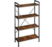 tectake® Estanteria Metalica de Estilo Industrial con Estructura Estable, Sistema Antivuelco, Estantería Madera para Oficina, Mueble Recibidor - Madera Industrial Oscura, Rústica