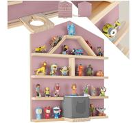 tectake® Estantería Madera para hasta 50 Tonies, Toniebox, Estantería Madera para Figuras Audio Toni, Organizador de Habitación Infantil, 12 Baldas y Guía de Cables, Diseño Resistente y Seguro - Rosa