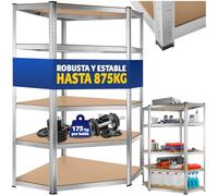 TecTake® Estantería Metálica de 5 Estantes de Esquina para Taller, Garaje o Trastero - 89,5 x 89,5 x 180 cm, 875 kg Carga Máxima