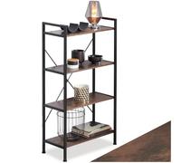 tectake® Estanteria Metalica de Estilo Industrial con Estructura Estable, Sistema Antivuelco, Estantería Madera para Oficina, Mueble Recibidor - Madera Industrial Oscura, Rústica