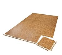 tectake® Estera Suelo Gimnasio, Alfombra Protectora Antideslizante para Gimnasio en Casa, Tatami Goma EVA Gruesa, Aislante Térmico y Acústico, Protector Suelo - 24 Piezas Madera Decorada