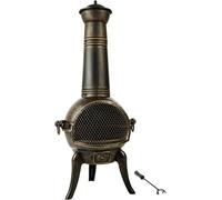 Tectake Estufa de leña de hierro fundido con parrilla para terraza gris