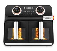 tectake® freidora de aire doble 2400W, 2 compartimentos 4L, pantalla táctil LED, 7 programas, control de temperatura, air fryer, fácil limpieza, antiadherente, freidora sin aceite - Negro