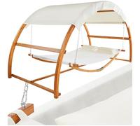 tectake® Hamaca Colgante para 2 Personas, Estructura de Madera Resistente con Techo, Cojines Incluidos, Ideal para Jardín Terraza o Camping, Tejido Transpirable y Repelente al Agua, Estable y Duradera