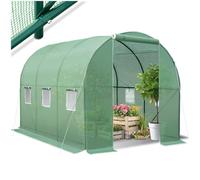 tectake® Invernadero Exterior Tipo Túnel y 6 Ventanas, Cubierta de PE contra UVA y Antiescarcha, Invernadero Terraza 343x200x200cm, Caseta Jardin Exterior con Mosquitera, Cuerdas Tensoras y Piquetas