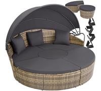TecTake® Isla de Ratán con Cojines, Conjunto Jardín con Toldo Corredizo Plegable, Muebles Jardín Exterior con Estructura en Acero y Resistente a Rayos UV, Conjunto Terraza Combinable - Beige
