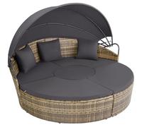 tectake® Isla de Ratán con Cojines, Conjunto Jardín con Toldo Corredizo Plegable, Muebles Jardín Exterior, Estructura Acero y Resistente a Intemperie, Conjunto Terraza Combinable - natural/gris oscuro