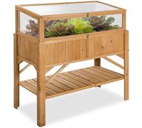 tectake® Jardinera Exterior de Madera, Cama Elevada con Inserto Protector, Jardinera con Lámina de Protección y Estantería, Resistente a Viento e Intemperie, Ideal Huerto Urbano, Macetero,115x57x34cm