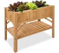 TecTake® Jardinera Exterior de Madera, Cama Elevada con Inserto Protector, Jardinera con Lámina de Protección y Estantería, Resistente a Viento e Intemperie, Ideal Huerto Urbano, Macetero,119x57x90cm