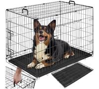 tectake® Jaula para Perros Plegable con Asas de Transporte, Rejilla de Acero, transportin Perro Mediano, Doble Puerta con Cierre y Suelo extraíble, transportin Gato, fácil Limpieza - M