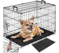 tectake® Jaula para Perros Plegable con Asas de Transporte, Rejilla de Acero, transportin Perro Mediano, Doble Puerta con Cierre y Suelo extraíble, transportin Gato, fácil Limpieza - S