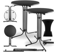 TecTake® Juego de 2 Mesas Altas con Estructura Plegable para Cocina, Comedor y Bar, Incluye Funda Lavable de Poliéster, Tablero de MDF Robusto, Estructura de Acero, Pies Antideslizantes - Negro