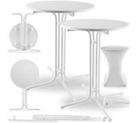 TecTake® Juego de 2 Mesas Altas con Estructura Plegable para Cocina, Comedor y Bar, Incluye Funda Lavable de Poliéster, Tablero de MDF Robusto, Estructura de Acero, Pies Antideslizantes - Blanco