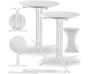 tectake® Juego de 2 Mesas Altas con Estructura Plegable para Cocina, Comedor y Bar, Incluye Funda Lavable de Poliéster, Tablero de MDF Robusto, Estructura de Acero, Pies Antideslizantes - Blanco