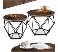 TecTake® Juego de 2 Mesas de Centro Estilo Industrial, Mesa Redonda con Estructura Geométrica, Mesa de Centro, Decoracion Hogar - 50 x 50 x 40 cm Madera Industrial Oscura, Rústica