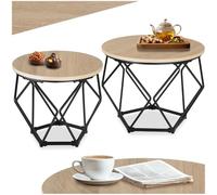 tectake® Juego de 2 Mesas de Centro Estilo Industrial, Mesa Redonda con Estructura Geométrica, Mesa de Centro, Decoracion Hogar - 50 x 50 x 40 cm Madera Industrial Clara, Roble Sonoma