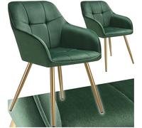 tectake® Sillas de Comedor Elegantes, Tapizado Aterciopelado, Respaldo Continuo, Sillas Comedor Modernas, Silla Dormitorio, Silla Nordica, Butacas de Salon, Silla Tocador - 2 Sillas Verde Oscuro