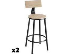 Tectake Juego de 2 taburetes de bar, madera industrial clara, roble sonoma