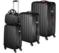 tectake® Juego de 3 Maletas Rígidas de Plástico ABS y 1 Neceser, Tamaños XL-L-M, Set Maletas Viaje con Ruedas de 360º Extraíbles, Cerradura de Combinación TSA, Asas Laterales y Asa Telescópica - negro