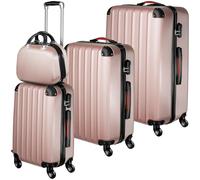 tectake® Juego de 3 Maletas Rígidas de Plástico ABS y 1 Neceser, Tamaños XL-L-M, Set Maletas Viaje con Ruedas de 360º Extraíbles, Cerradura de Combinación, Asas Laterales y Asa Telescópica - rosa