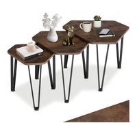 TecTake® Juego de 3 Mesas Auxiliares, Ideales como Muebles, Mesa de Centro o Mesa Auxiliar Salon, Mesitas de Noche, Decoracion Hogar - 58,7 x 52 x 45,5 cm Madera Industrial Oscura, Rústica