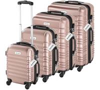 tectake® Juego de 4 Maletas Rígidas en ABS, con Báscula y Etiquetas de Equipaje, Set de Maletas de Viaje con Ruedas de 360º y Asa Telescópica, Cerradura de Combinación, Apilables Entre sí - Oro Rosa