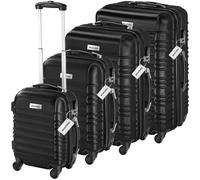 tectake® Juego de 4 Maletas Rígidas en ABS, con Báscula y Etiquetas de Equipaje, Set de Maletas de Viaje con Ruedas de 360º y Asa Telescópica, Cerradura de Combinación, Apilables Entre sí - Negro