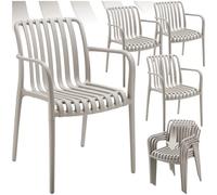 tectake® Juego de 4 Sillas de Jardín con Reposabrazos, Apilables, Resistentes a la Intemperie, Ligeras, Cap. Carga 120 kg, Juego Muebles Jardín, Juego Bistró, Sillones Terraza y Patio - Gris Topo