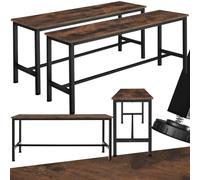 tectake® Juego de Dos Bancos Estilo Industrial, Banco Madera Recibidor Efecto Madera, Banco Cocina con Pies Ajustables, Banco Comedor, Banco Entrada Recibidor - Madera Industrial Oscura, Rústica